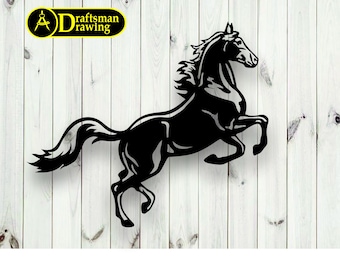 Rearing Horse Wall Art Decor Drawing Vector file for laser cutting , plasma cutting ( svg , dxf , dwg ,cdr ) Metalic & Wood CNC machine