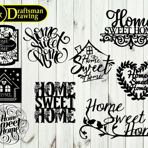 Home Sweet Home Bundle (9 pcs ) High Quality vector drawing file for laser cutting , plasma cutting ( dxf , dwg , cdr , svg )