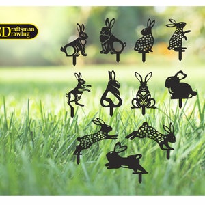 Rabbit Garden Stakes (11 pcs ) High Quality vector drawing file for laser cutting , plasma cutting ( dxf , dwg , cdr , svg )