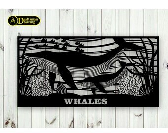 Fichier vectoriel Decor art mural baleines pour découpe laser, découpe plasma (dxf, dwg, eps, cdr, svg) machine CNC en métal et bois !