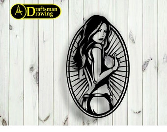 Sexy Woman Wall art  Decorvector file for laser cutting , plasma cutting  ( dxf , dwg , ai , cdr , svg )    Metalic & Wood CNC machine!