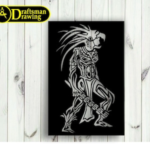 Aztec Eagle Warrior Wall Art Decor Vector Drawing File For Laser Cut, Plasma Cutting ( dxf , dwg , cdr , svg ) Metalic & Wood CNC machine