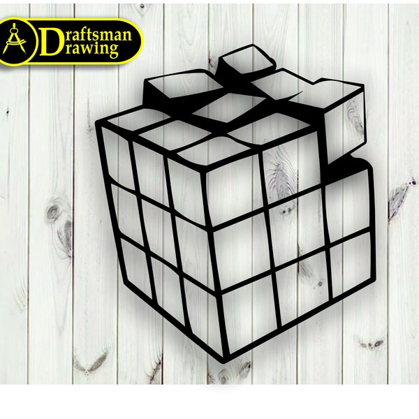 Rubik's Cube Wall Art Decor Vector Drawing File For Laser Cutting , Plasma Cutting ( dxf , dwg , cdr , svg ) Metalic & Wood CNC Machine
