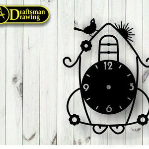 May include: Black metal wall clock with a bird and flower design. The clock face has Roman numerals and a black background.