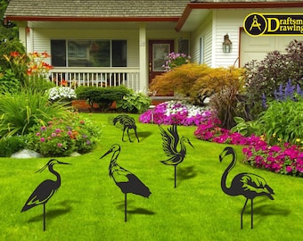 Birds Garden Stakes Vector Art, Laser Cut Files (5 pcs) (Digital Download)