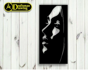 Girl Face Wall art  Decor vector drawing file for laser cutting , plasma cutting  ( dxf , dwg , cdr , svg  )  Metalic & Wood CNC machine!