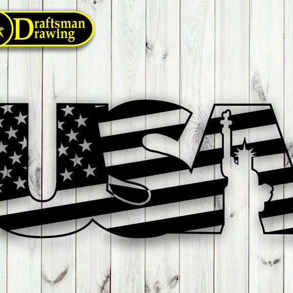 USA Liberty Statue Flag Wall art  Decor vector drawing file for laser cutting , plasma cutting(dxf,dwg,cdr,svg)Metalic & Wood CNC machine!