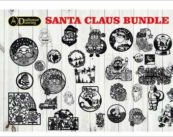 Fichier vectoriel de décoration d'art mural Père Noël Noël Bundle pour découpe laser, découpe plasma (dxf, dwg, cdr, svg)