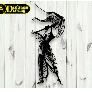 Violinist Girl Wall Decor drawing file for laser cut , plasma cut for cnc machine ( dxf , dwg , ai , svg , cdr )