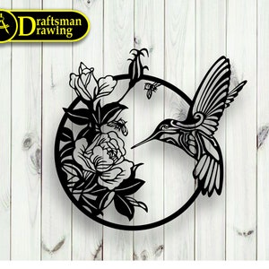 Humming Bird Wall art  Decor vector drawing file for laser cutting , plasma cutting  ( dxf , dwg , cdr , svg  )  Metalic & Wood CNC machine!