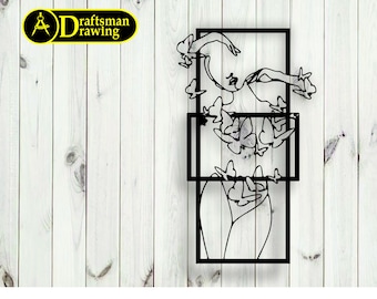 Fichier vectoriel de décoration murale affiche femme fleur pour découpe laser, découpe plasma (dxf, dwg, cdr, svg) machine CNC en métal et bois