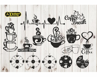 Coffee Concept Wall art Decor fichier vectoriel pour la découpe laser, la découpe plasma (dxf, dwg, eps, svg) Machine CNC métallique et bois !