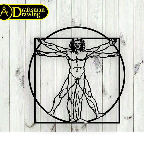 Art mural homme de Vitruve, fichier découpé au laser (dxf, dwg, cdr, svg)
