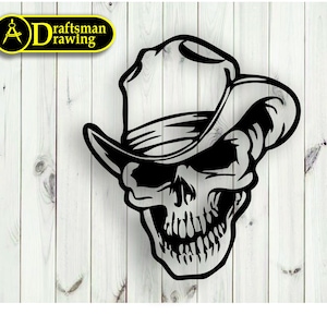 Cowboy Skull Wall art  Decor vector drawing file for laser cutting , plasma cutting( dxf , dwg , cdr , svg )Metalic & Wood CNC machine!