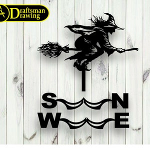 Witch Weathervane Vector Drawing File For Laser , Plasma Cutting ( dxf , dwg , svg ,cdr )Metalic & Wood CNC machine!