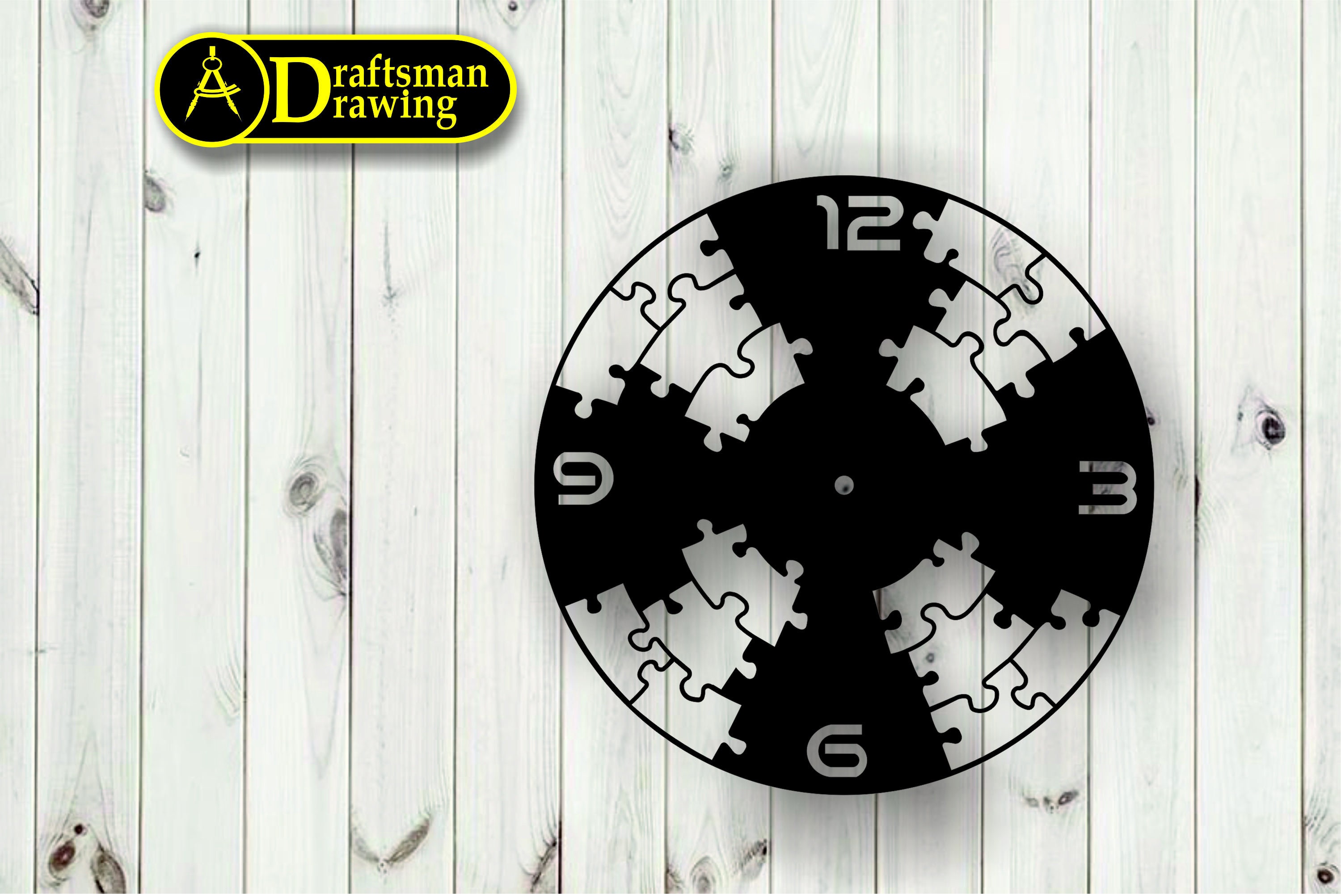 Puzzle Wall Clock Vector Drawing File for Laser Cutting Etsy