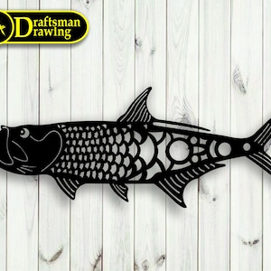 Fish Wall art  Decor vector drawing file for laser cutting , plasma cutting  ( dxf , dwg , cdr , svg  )  Metalic & Wood CNC machine!