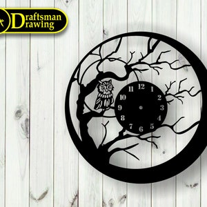 Owl Wall Clock vector drawing file for laser cutting , plasma cutting( dxf , dwg , cdr , svg )Metalic & Wood CNC machine!