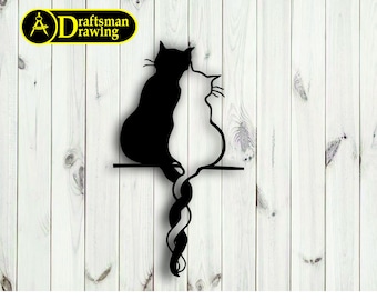 Cats in Love Wall art  Decor vector file for laser cutting , plasma cutting  ( dxf , dwg , cdr , svg )    Metalic & Wood CNC machine