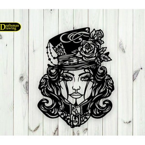 Schöne Mädchen mit Rose Hut Wand Kunst Dekor Vektor Datei für Laserschneiden, Laserschneiden (dxf, dwg, cdr, svg, eps) Holz & Metall