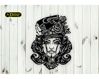 Fille avec un chapeau rose, fichier vectoriel découpé au laser (dxf, dwg, cdr, svg, eps)