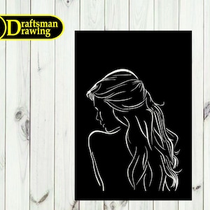 Female Silhouette Wall art Decor vector drawing file for laser cutting , plasma cutting ( dxf , dwg , cdr , svg )Metalic & Wood CNC machine