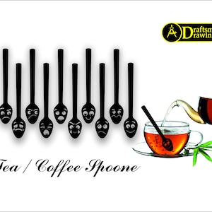 Tea & Coffee Spoons Emoji Figured Vector Drawing File For Laser Cut and Plasma Cut ( svg , dxf , dwg , cdr)