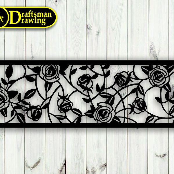 Floral Panel Wall art  Decor vector drawing file for laser cutting , plasma cutting  ( dxf , dwg , cdr , svg  )  Metalic & Wood CNC machine!