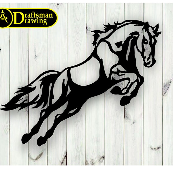 Rearing Horse Wall Art Decor Drawing Vector file for laser cutting , plasma cutting ( svg , dxf , dwg ,cdr )  Metalic & Wood CNC machine