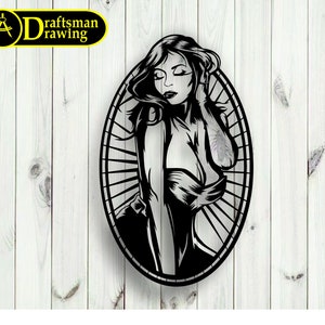 Sexy Frau Wand Kunst Dekorvektordatei für Laserschneiden, Plasmenschneiden (dxf, dwg, ai, cdr, svg) Metall & Holz CNC-Maschine!