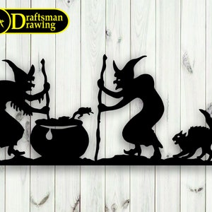 Witches with cauldron Wall art Decor vector file for laser cutting , plasma cutting ( dxf , dwg , cdr , svg ) Metalic & Wood CNC machine