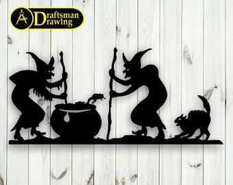 Witches Cauldron Wall Art Decor, Laser cut vector file (svg, dxf, dwg, cdr)