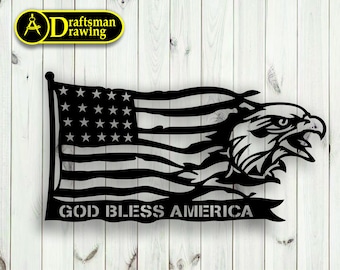 American Eagle Flag Wall art  Decor vector drawing file for laser cutting , plasma cutting(dxf , dwg , cdr , svg)Metalic & Wood CNC machine!