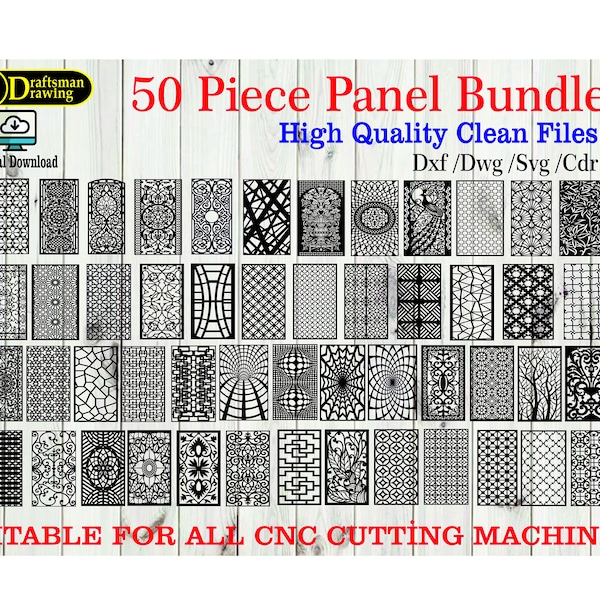 Pattern Panel Collection 1, file di disegno per laser CNC, plasma, router e taglio a getto d'acqua (dxf, svg, dwg, cdr) (50 pezzi)