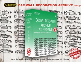 Car Wall Art Decoration Files For CNC Laser ,  Plasma , Router and Waterjet Cutting ( dxf , dwg , cdr, svg)  (100+ pcs, 400+ files)