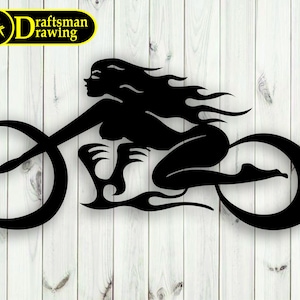 Lady Biker Wall art  Decorvector drawing file for laser cutting , plasma cutting  ( svg , dxf , dwg , ai , pdf )  Metalic CNC machine!