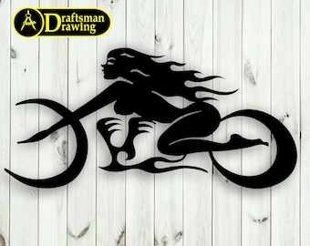 Lady Biker Wall art  Decorvector drawing file for laser cutting , plasma cutting  ( svg , dxf , dwg , ai , pdf )  Metalic CNC machine!