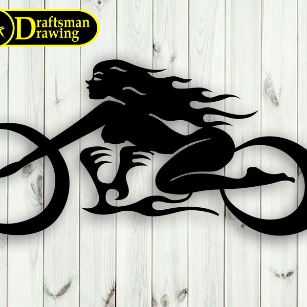 Lady Biker Wand decorvector Zeichnung Datei für Laser schneiden, Plasma Schneiden ( svg , dxf , dwg , ai , pdf ) Metalic CNC Maschine!