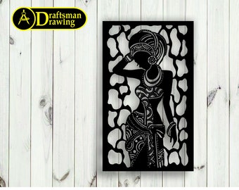 African Woman Wall art Decor vector file for laser cutting , plasma cutting ( dxf , dwg , cdr , svg ) Metalic & Wood CNC machine