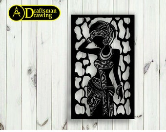 African Woman Wall art Decor file vettoriale per taglio laser, taglio al plasma (dxf, dwg, cdr, svg) Macchina CNC metallica e legno