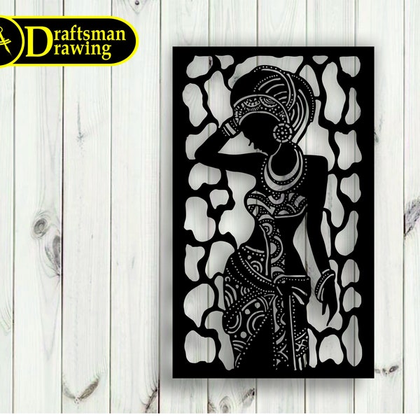 Femme africaine Wall art Decor fichier vectoriel pour la découpe au laser, découpe au plasma (dxf, dwg, cdr, svg) Machine CNC en métal et bois