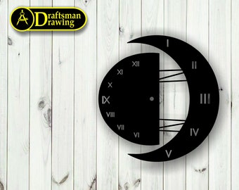 Moon Wall Clock Vector File for Laser Cutting, CNC Ready (Digital Download)