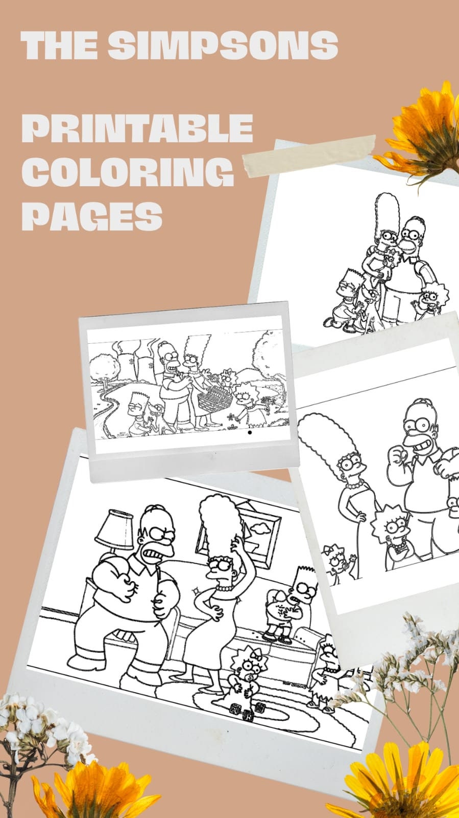 colouring pages the simpsons cartoon theme print etsy