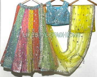 Multicolor Custom Stitched Lehenga Choli: Indian Bridal Designer Wedding Chaniya
