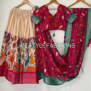 Kalamkari gedruckt Lehenga Choli für Frauen Indische Dola Seide Designer bereit zu tragen Lengha Choli Bollywood Hochzeitsgast Party Ghagra Choli