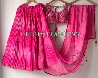 Pink Organza Lehenga Choli for Women, Real Mirror Work Blouse, Indian Wedding Guest Party Outfit, Bollywood Style Sangeet Ghagra Dress