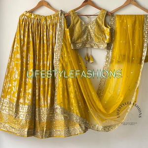 Yellow Lehenga Choli for Wedding Guest Made to Measure Dola Silk Lehenga Choli Women Party Wear Bollywood Sequins Embroidery Chaniya Haldi