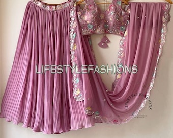 Light Pink Lehenga Choli: Georgette, Sequins & Thread Embroidery