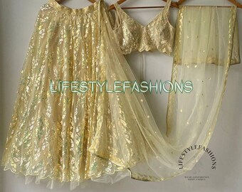 Sequins Lehenga Choli with Dupatta, Indian Wedding Reception Outfit