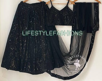 Black Lehenga Choli Indian Bridal Outfit Embroidered Wedding Guest Wear Bollywood Party Chaniya